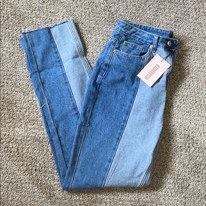 Misguided colorblock straight leg jeans